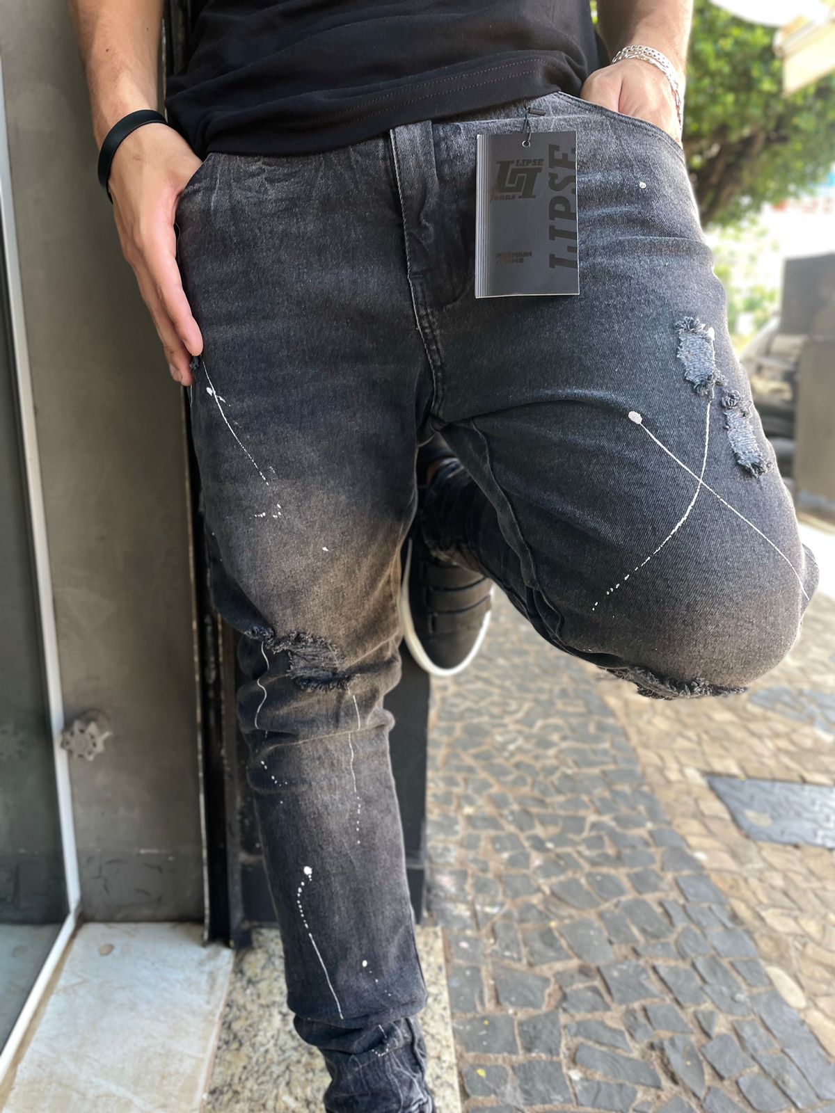 CALÇA JOGADOR - CARAJÁ JEANS X RASGADO CINZA ESCURO